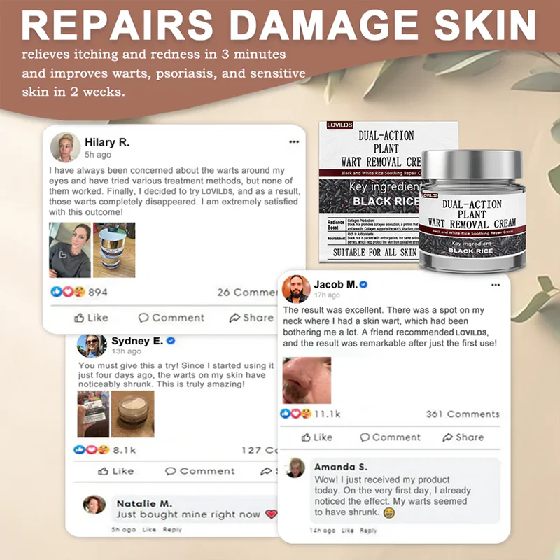 LOVILDS® Black Rice Skin Repair Essence Cream ⚕️ FDA Certified (Removes warts and skin growths, improves keratin buildup and seborrheic dermatitis, follicular keratosis, age spots, and bruising)